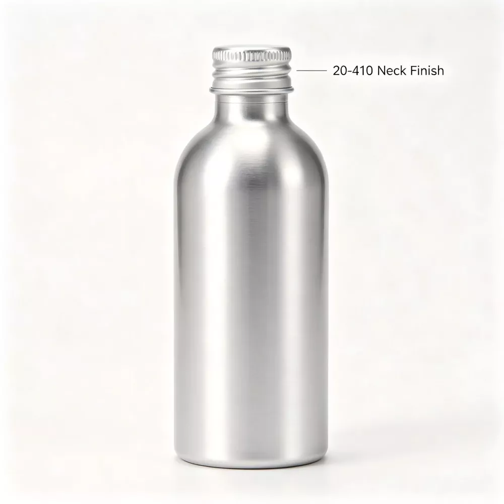 Bouteille d'alcool ronde en aluminium brillant avec finition de col 20-410